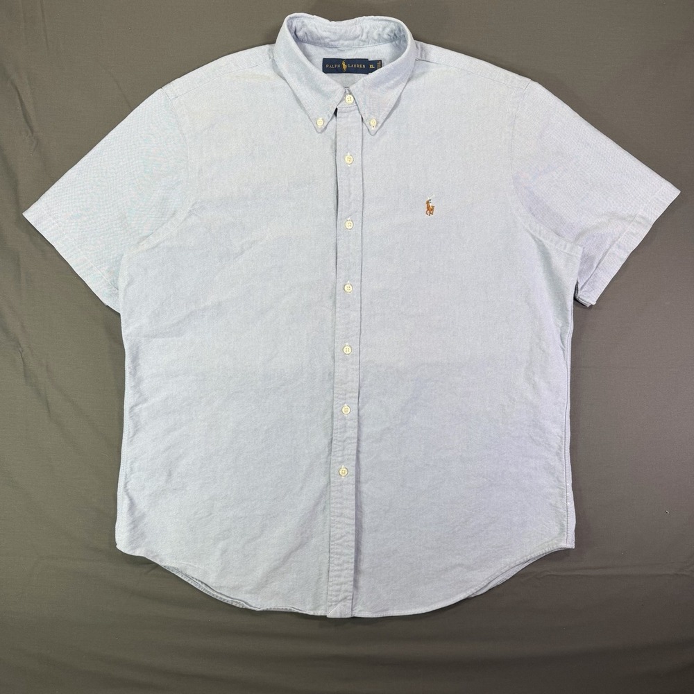 Ralph Lauren Denim Oxford Classic Button Up XL Short Sleeve Flesh Pony Classic